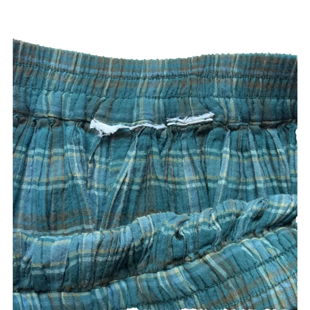 Cottagecore Teal Patchwork Midi Skirt S/M Plaid Floral Ruffle Prairie Boho